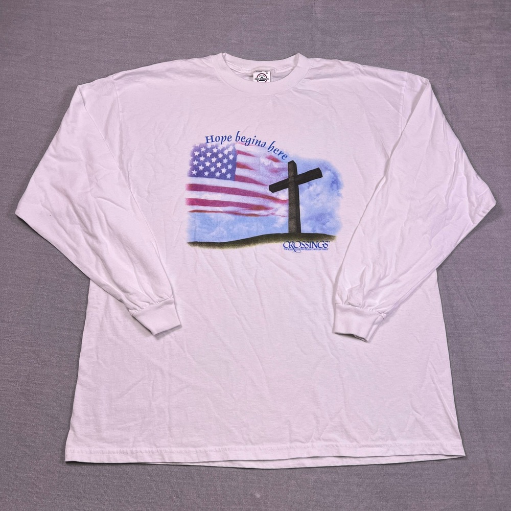 Delta Pro Weight Crossings Hope Begins Here Graphic T-Shirt Mens XL White Cotton